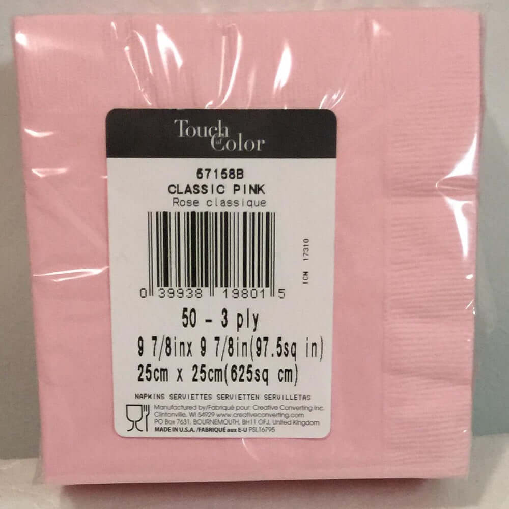 Creative Converting Classic Pink 3-Ply Beverage Napkin, 50 Pack