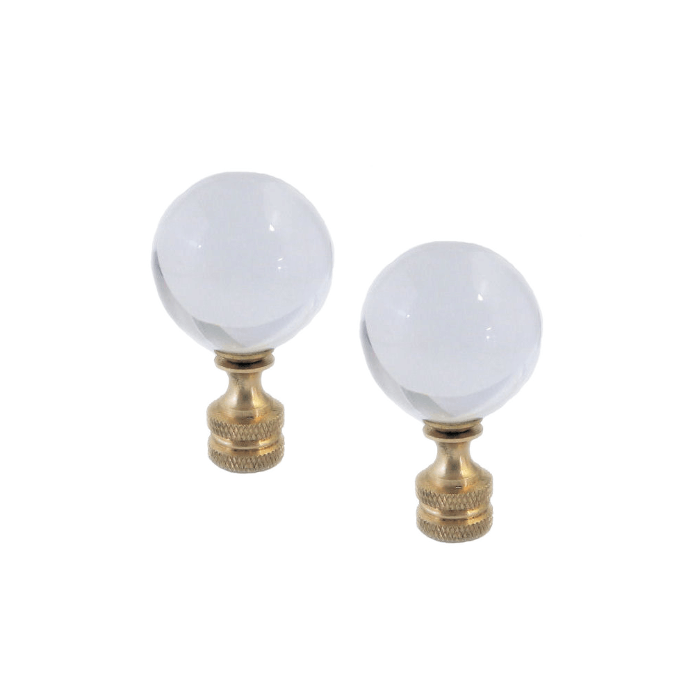 Art Finial - Clear Acrylic Ball with Brass Base, Set of 2, Mini Works of Art, Update Your Lamps!
