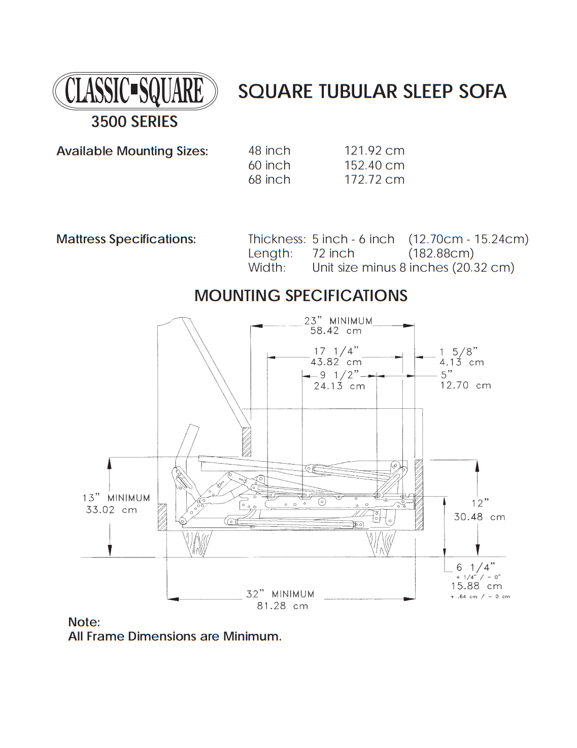 Classic 3500 Series Replacement Sleeper Sofa Mechanism with Air Dream Mattress Package
