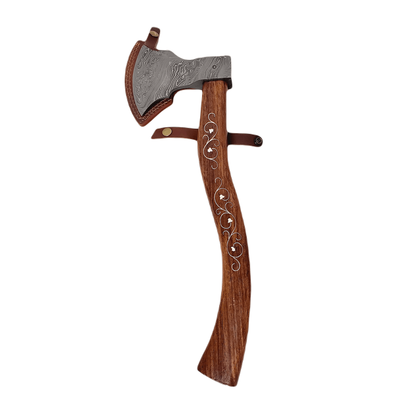 Ragnild FWM Viking Style Handmade Damascus Axe with Wood and Inlaid Brass Handle