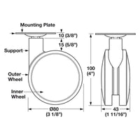 Thumbnail for Hafele 660.30.992 Black and Silver Plate Mounted Caster without Brake