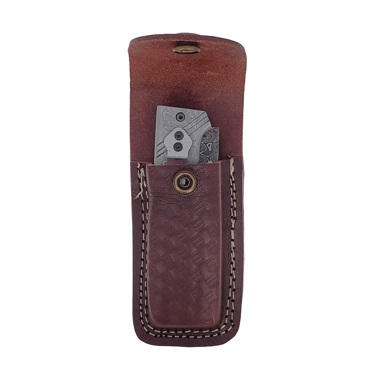 Raindrop Damascus Classic Folding Blade EDC Buck Engraved with Belt Sheath