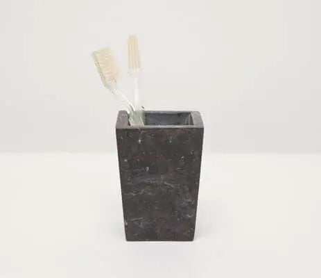 Luxor Collection Black Matte Marble Square Tapered Toothbrush Holder