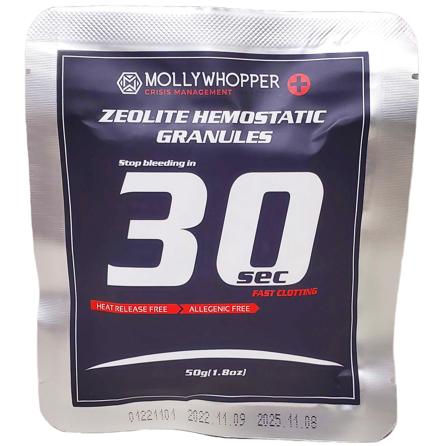 Mollywhopper First-Aid Zeolite Hemostatic Granule Pouch 30-Second Blood Stopper