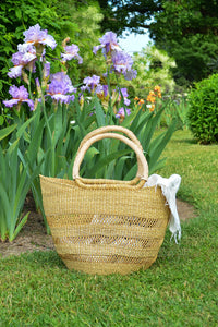 Thumbnail for Natural Ghanaian Lacework Wing Shopper with Dye-Free Leather Handles