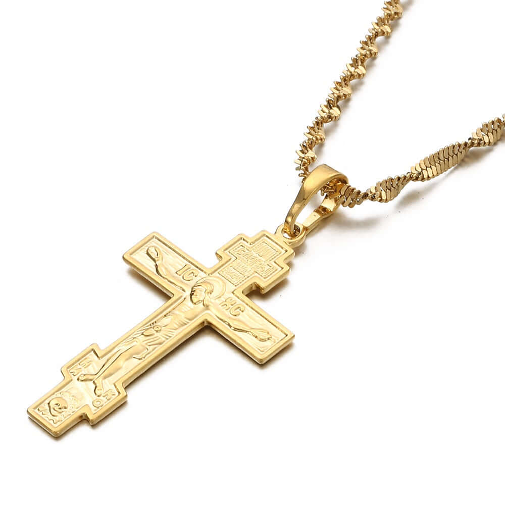 24K Gold Plated Russian Greek Orthodox Christian Cross Pendant