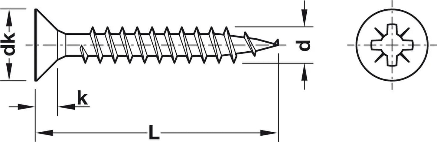 Hafele 015.32.083 Hospa Fully Threaded Countersunk Head Chipboard Screws 500 Pcs