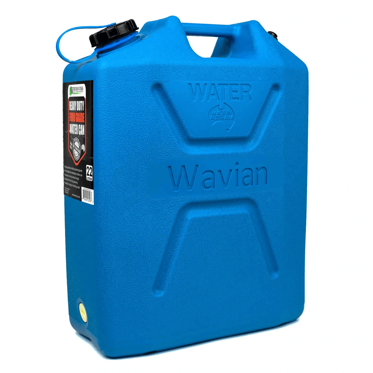 Wavian Blue 5 Gallon Water Can and Opener, BPA Free, Food-Grade, UV Stabilized