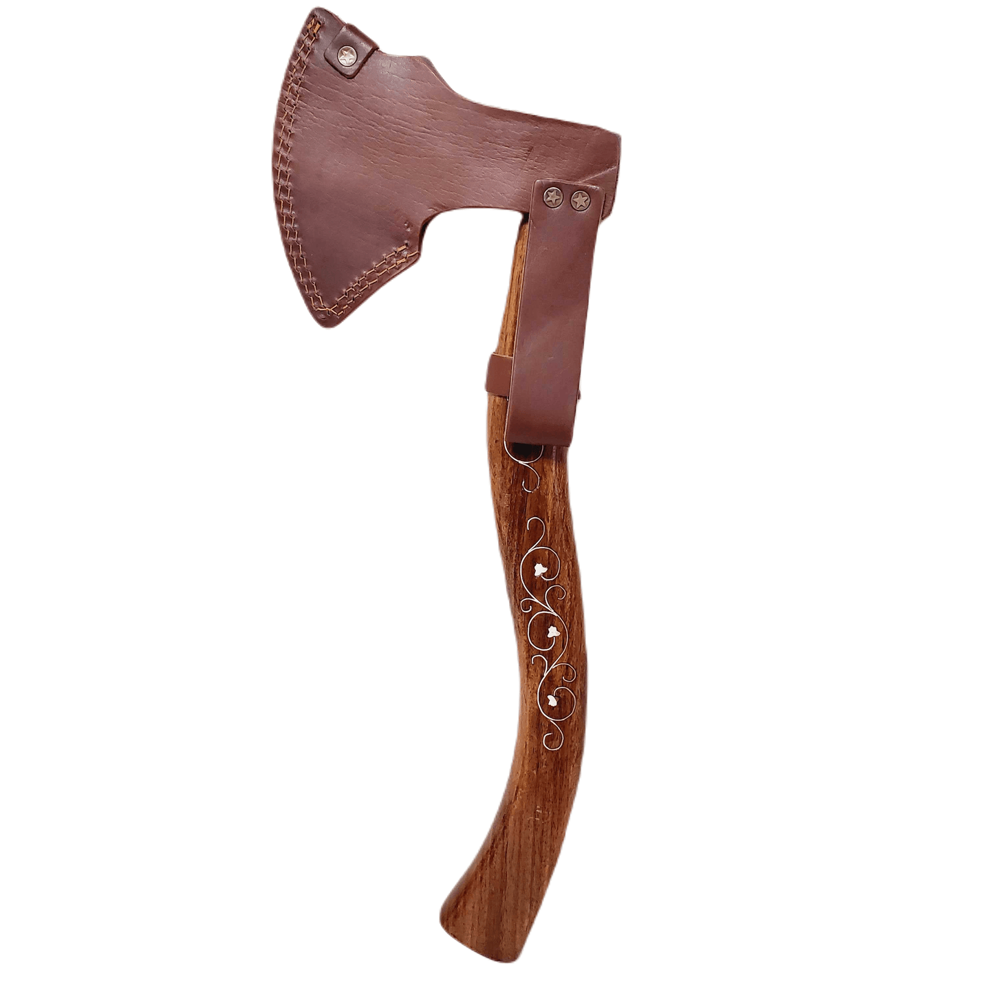 Ragnild FWM Viking Style Handmade Damascus Axe with Wood and Inlaid Brass Handle