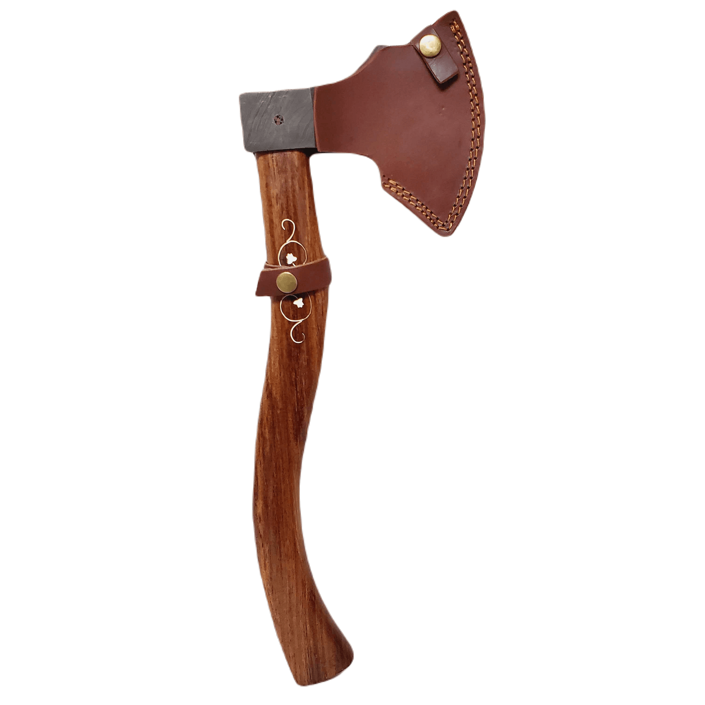 Ragnild FWM Viking Style Handmade Damascus Axe with Wood and Inlaid Brass Handle