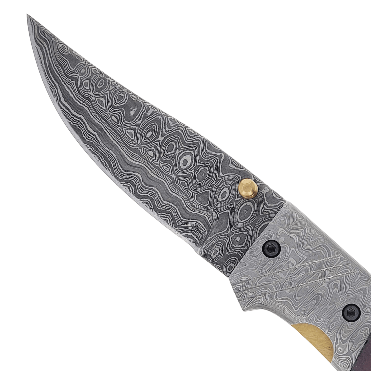Raindrop Damascus Classic Folding Blade EDC Buck Engraved with Belt Sheath