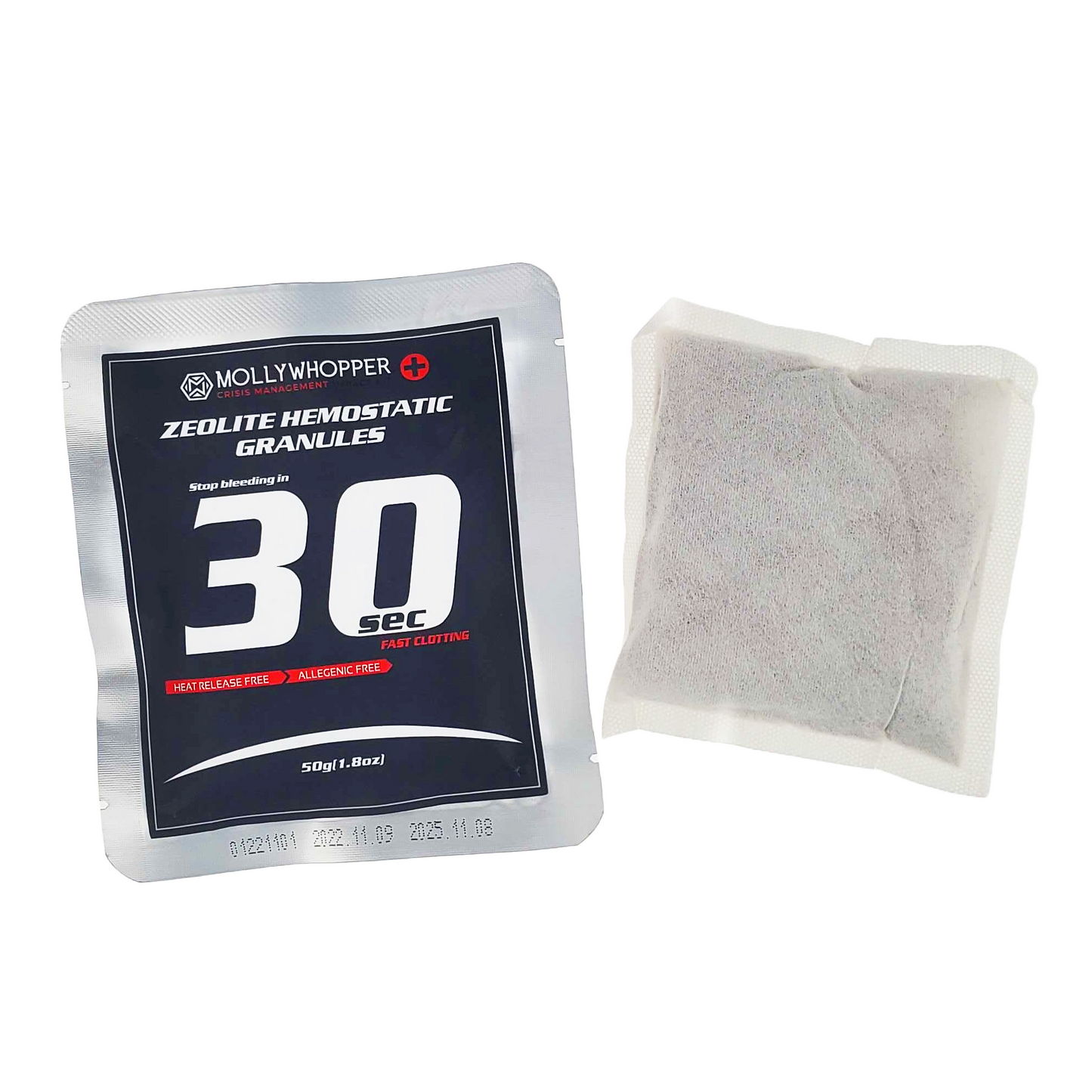 Mollywhopper First-Aid Zeolite Hemostatic Granule Pouch 30-Second Blood Stopper
