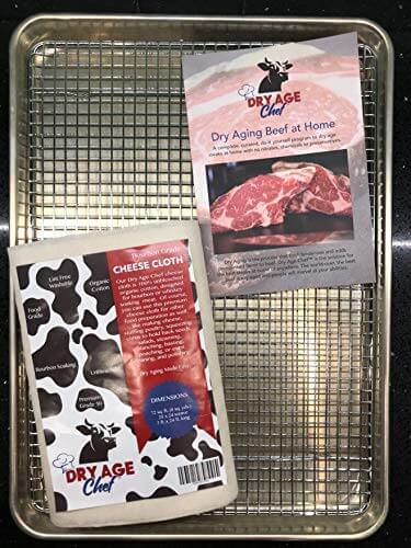 DIY KIT, Dry Aging Beef at Home, Ready-to-use with Bourbon, Introduction by Dry Age Chef, Large Beef Rack & Pan, Cheese Cloth - Perfect for Dry Aging Steak at Home
