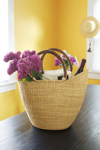 Thumbnail for Natural Ghanaian Wing Shopper with Braided Brown Leather Handles Default Title