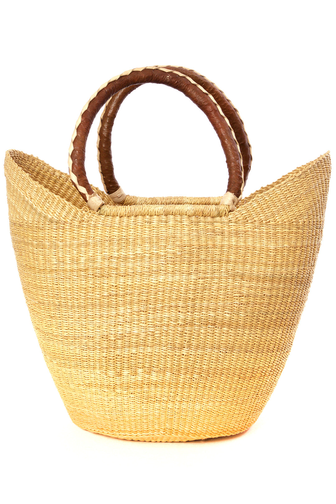 Natural Ghanaian Wing Shopper with Braided Brown Leather Handles Default Title