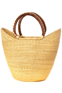 Thumbnail for Natural Ghanaian Wing Shopper with Braided Brown Leather Handles Default Title