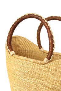 Thumbnail for Natural Ghanaian Wing Shopper with Braided Brown Leather Handles Default Title