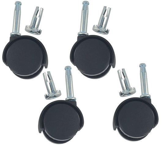 1-5/8" Twin Wheel Black Nylon Hooded Caster and Insert Plug, Set of 4
