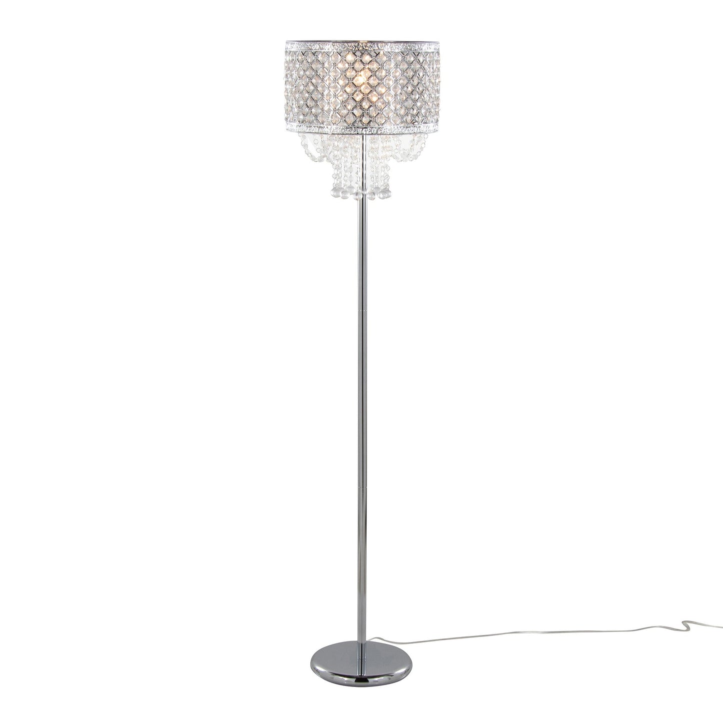 Sleek 60" Contemporary Metal Floor Lamp in Polished Chrome and Clear Crystals