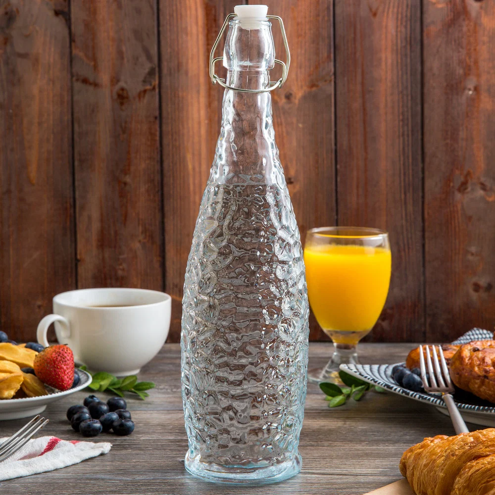 32 oz. Eco-Friendly Reusable Textured Glass Bottle with Swing Top Lid