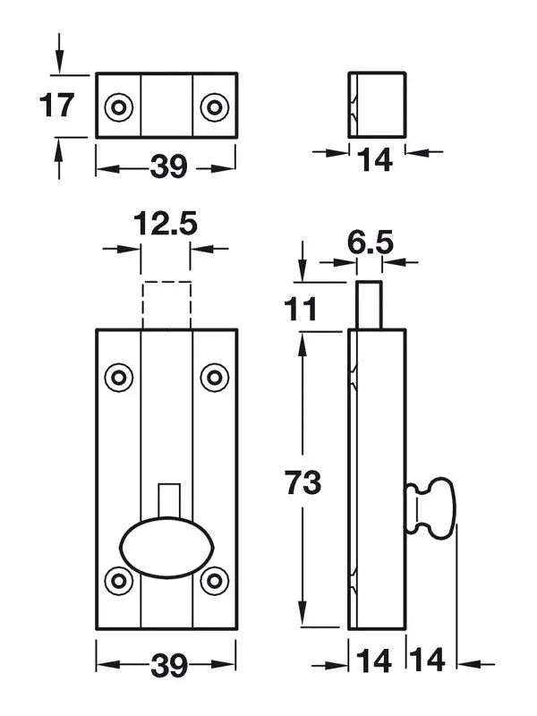 Hafele 900.17.949 Polished Brass Knob Slide Action Surface Door Bolt Lock Hafele