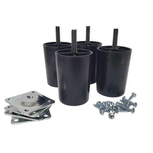 Leg Daddy 3" Black Round HDPE Plastic Sofa Leg, Set of 4 with T-Plates