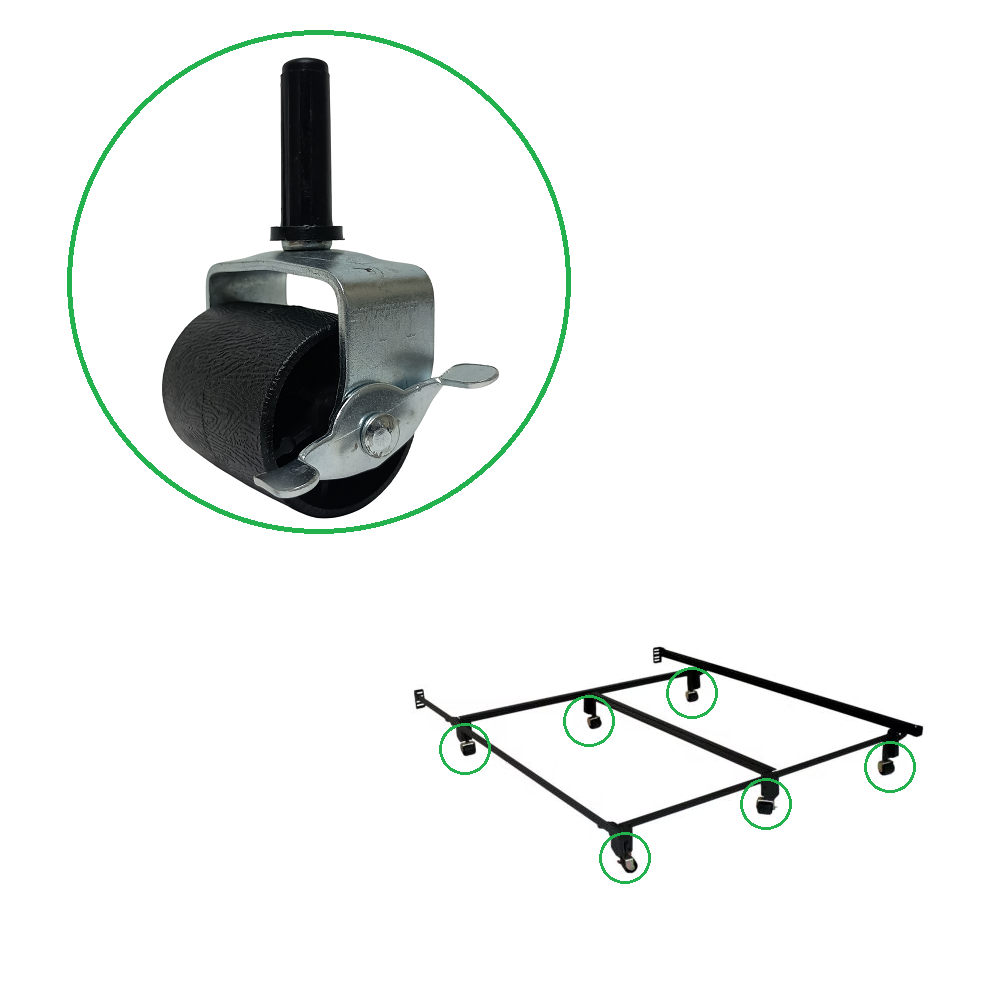 bedCLAW Set of 6 Replacement Bed Frame Rug Roller Casters 2"x2-1/4" with Brakes