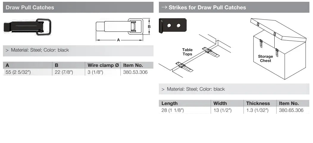 Hafele Black Chest Clasp Draw Pull Catch and Strike for Table Tops Chests Trunks Hafele