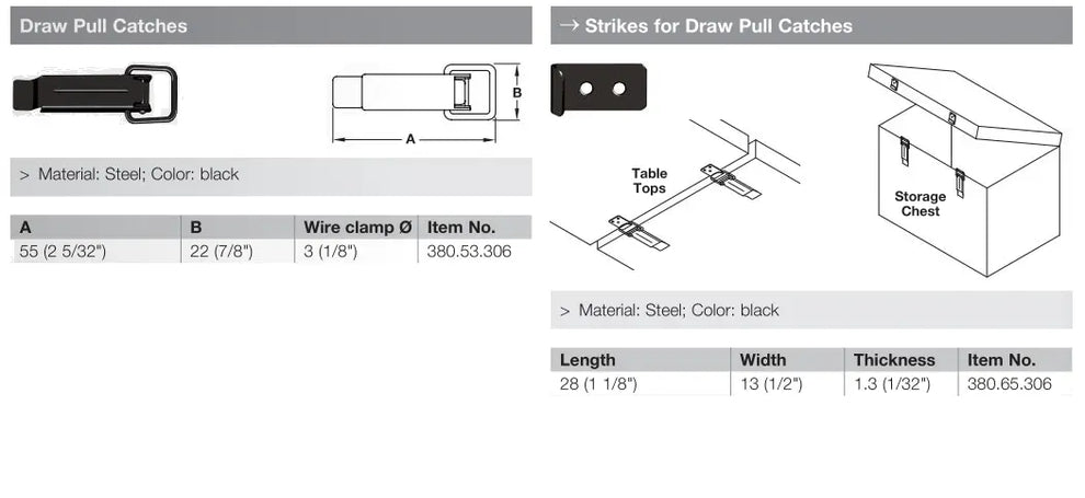 Hafele Black Chest Clasp Draw Pull Catch and Strike for Table Tops