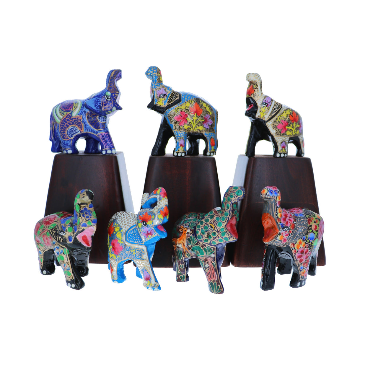 Set of 3 Paper Mache Good Luck Elephant Sculptures
