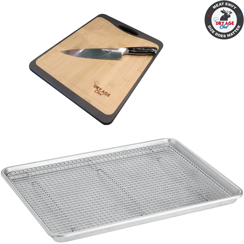 Dry Age Chef Large Beef Rack, Pan, Hybrid Cutting Board & Knife Savings Package