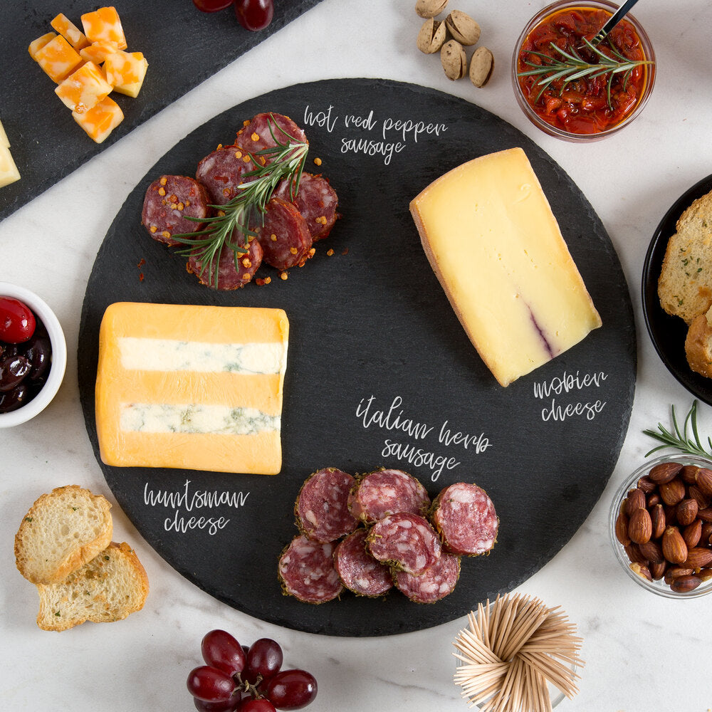 12" Round Black Slate Tray with Soapstone Chalk, Set of 8