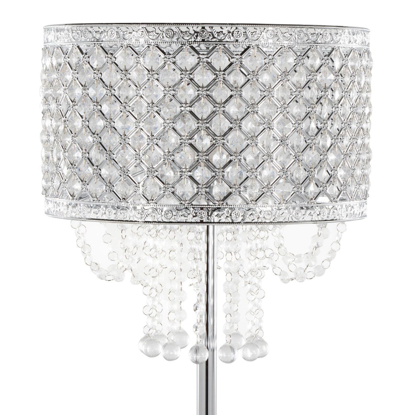 Sleek 60" Contemporary Metal Floor Lamp in Polished Chrome and Clear Crystals