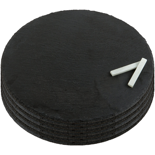 12" Round Black Slate Tray with Soapstone Chalk, Set of 8