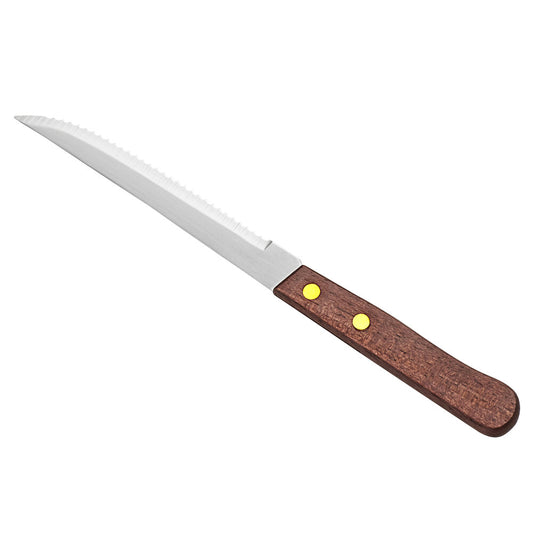 Choice 4½" Stainless Steel Steak Knifes, Wood Handle and Pointed Tip - 12 Pack