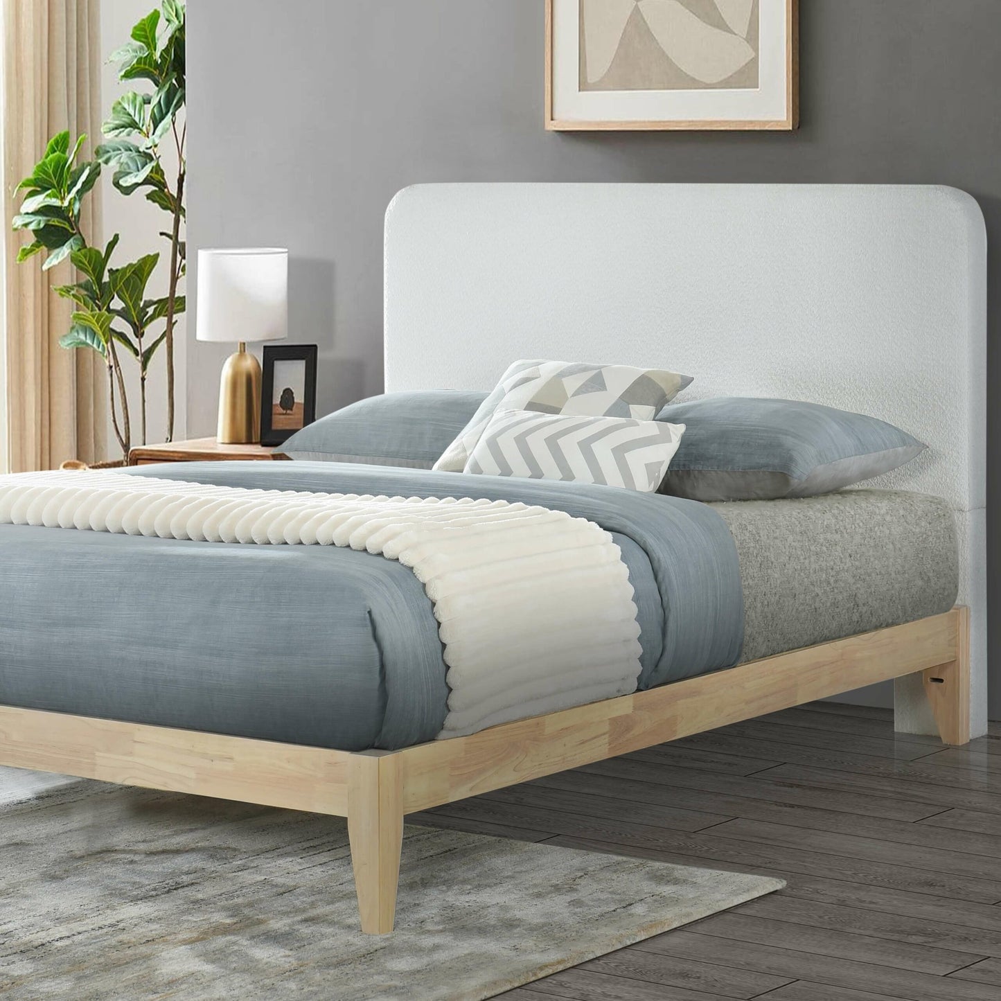 Full/Queen Bed Size Luna White Boucle Upholstered Bolt-On Headboard