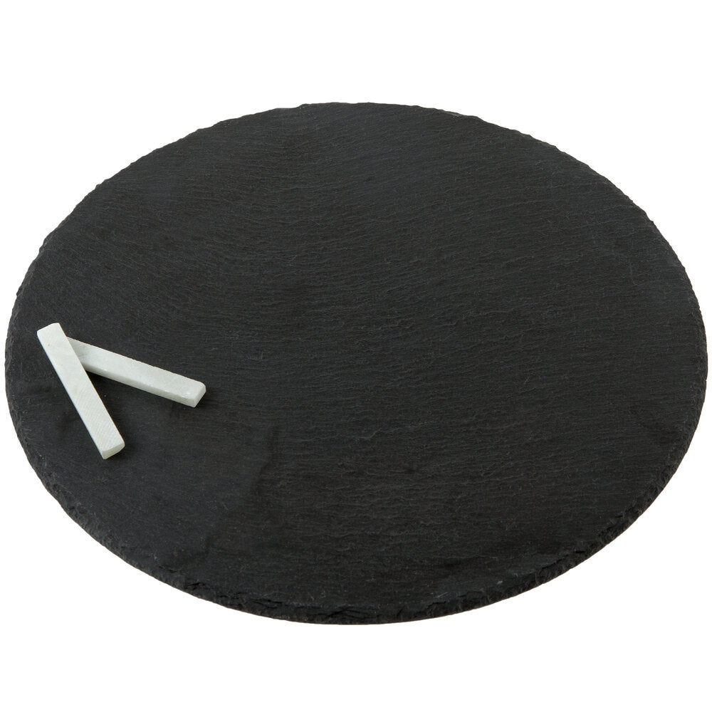 12" Round Black Slate Tray with Soapstone Chalk, Set of 8