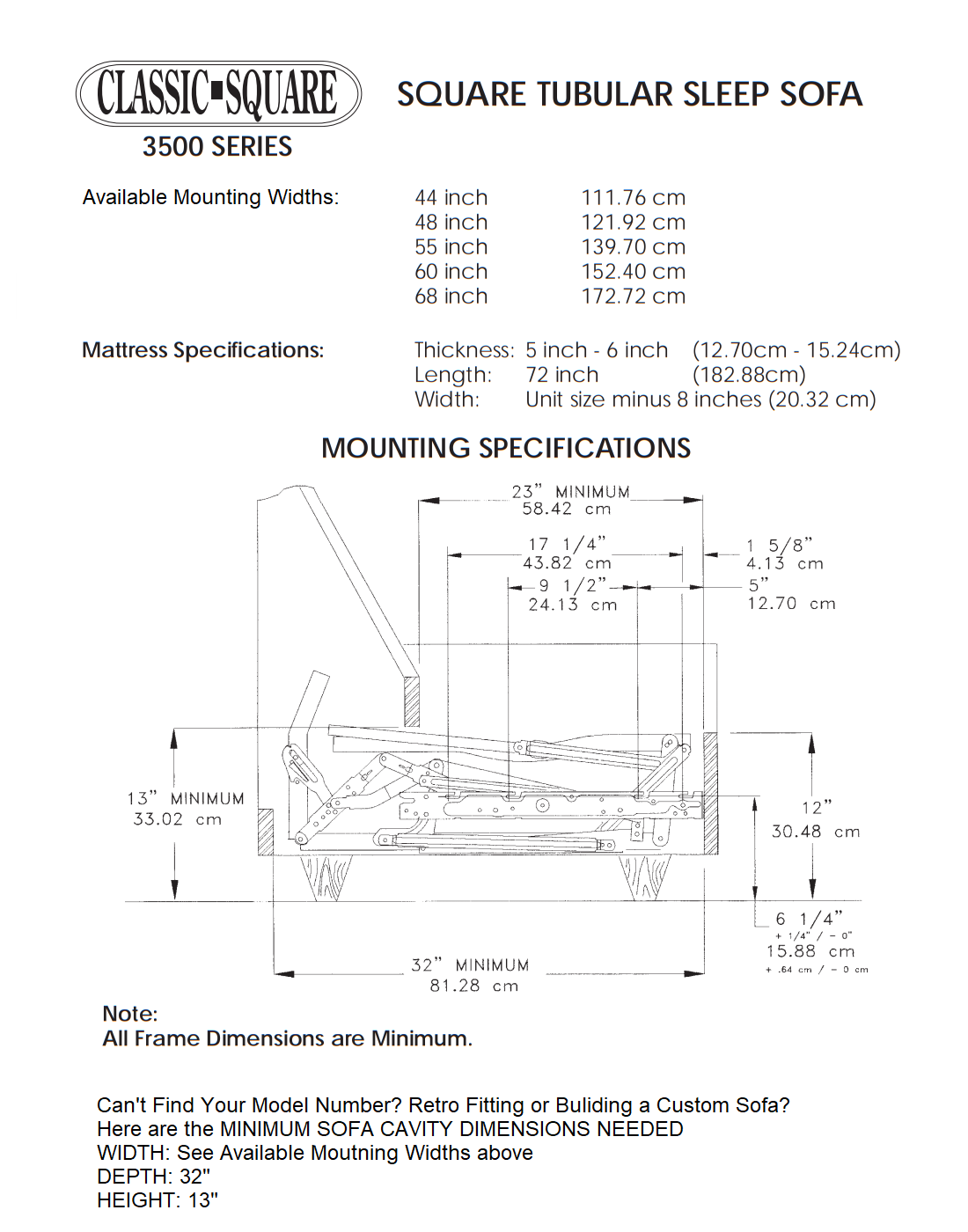 Classic Square 3500 Series HD Replacement Sleeper Sofa Mechanism Repair Kit