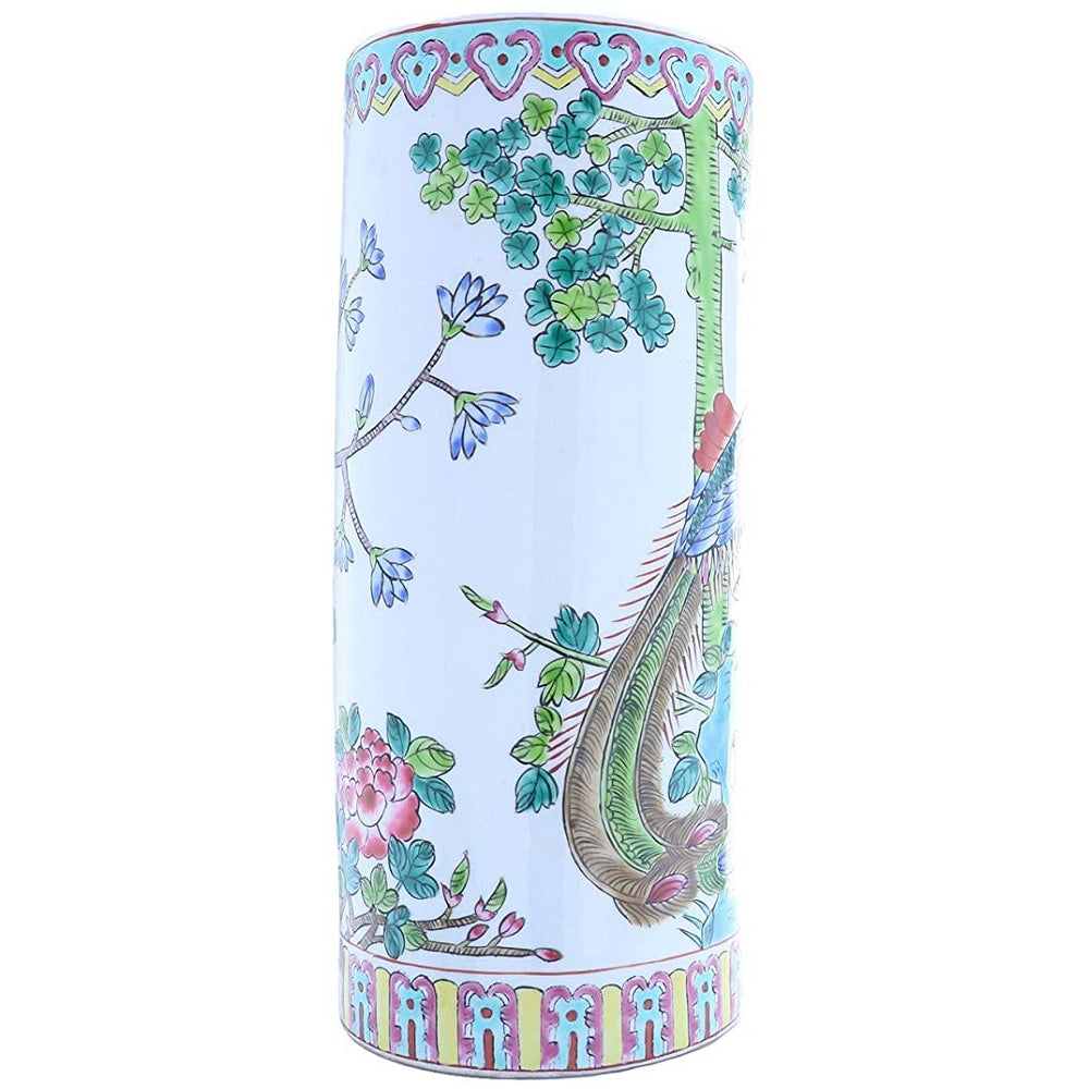 Dynasty Gallery 11" Porcelain Cylindrical Oriental Heron Floral Vase