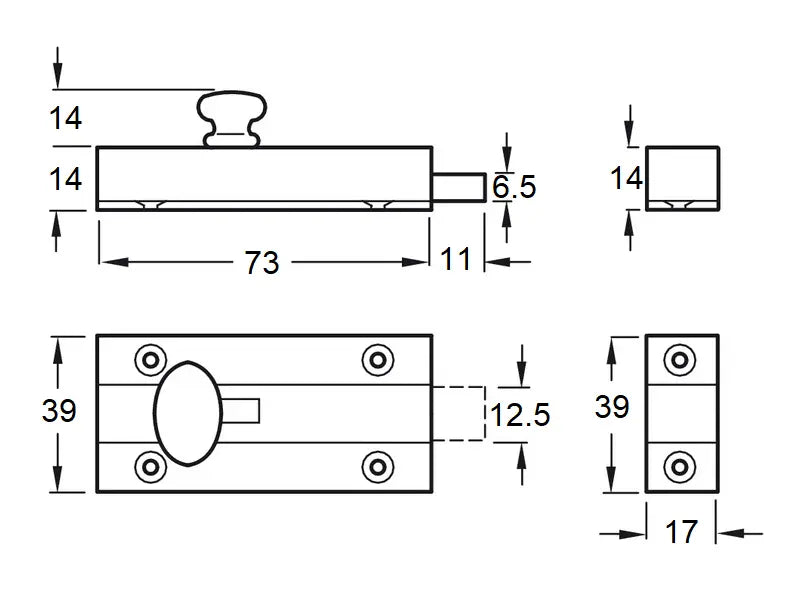 Hafele 900.17.949 Polished Brass Knob Slide Action Surface Door Bolt Lock Hafele