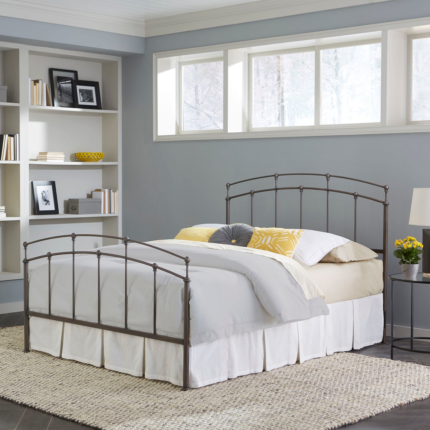 Queen Bed Size Fenton Black Walnut Metal Bolt-On Headboard and Footboard