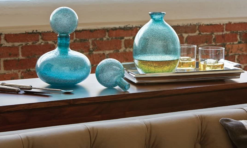 Dynasty Gallery Round Dusty Blue Glass Decanter