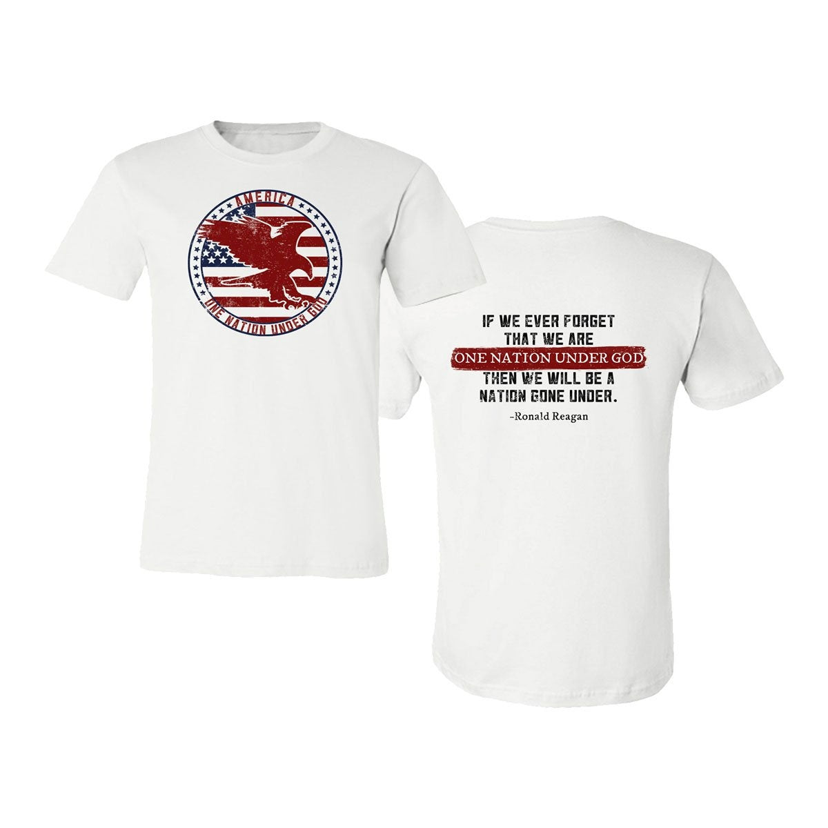 White "One Nation Under God" Short Sleeve Eagle Stamp T-Shirt, Large