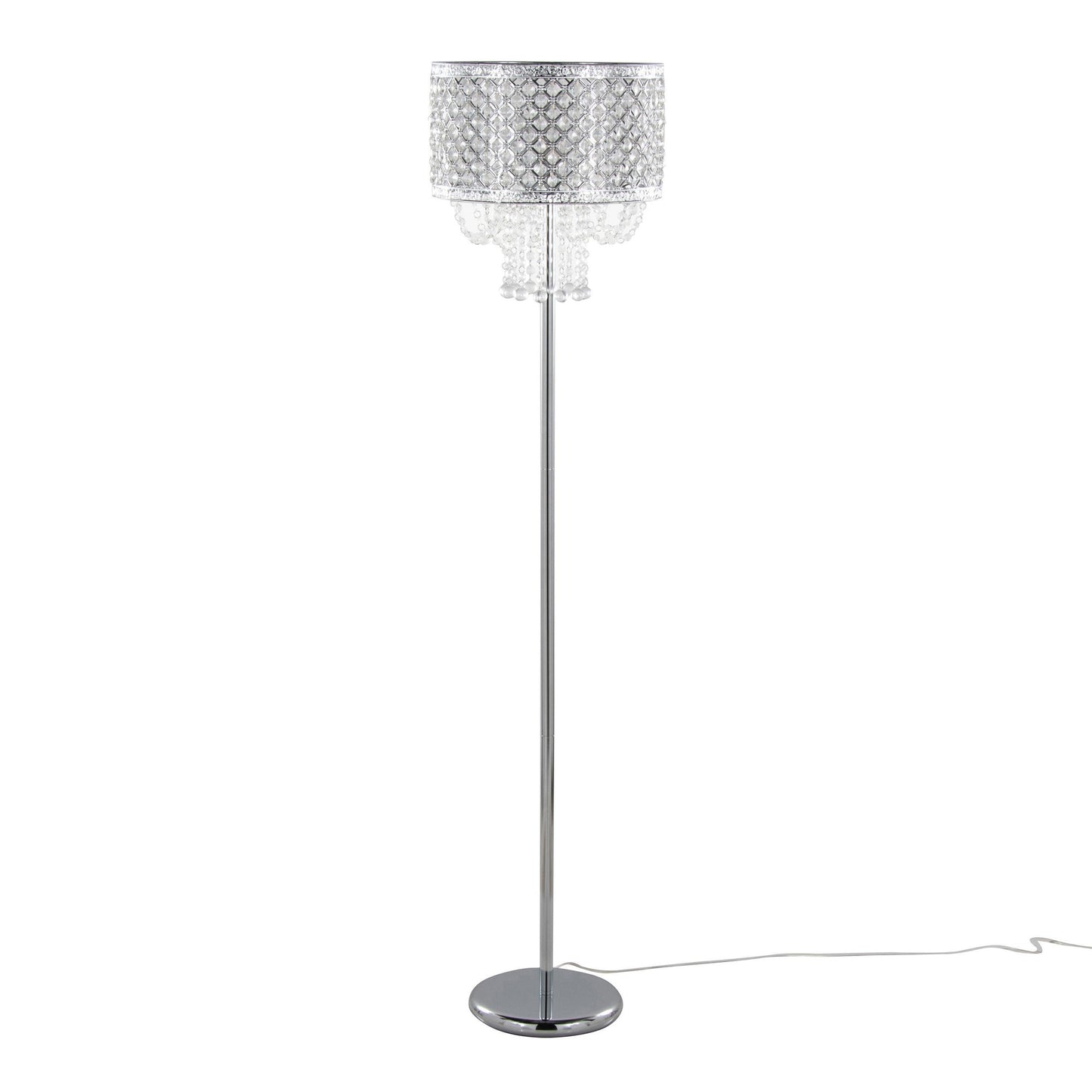 Sleek 60" Contemporary Metal Floor Lamp in Polished Chrome and Clear Crystals