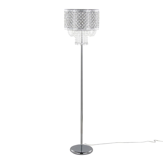 Sleek 60" Contemporary Metal Floor Lamp in Polished Chrome and Clear Crystals