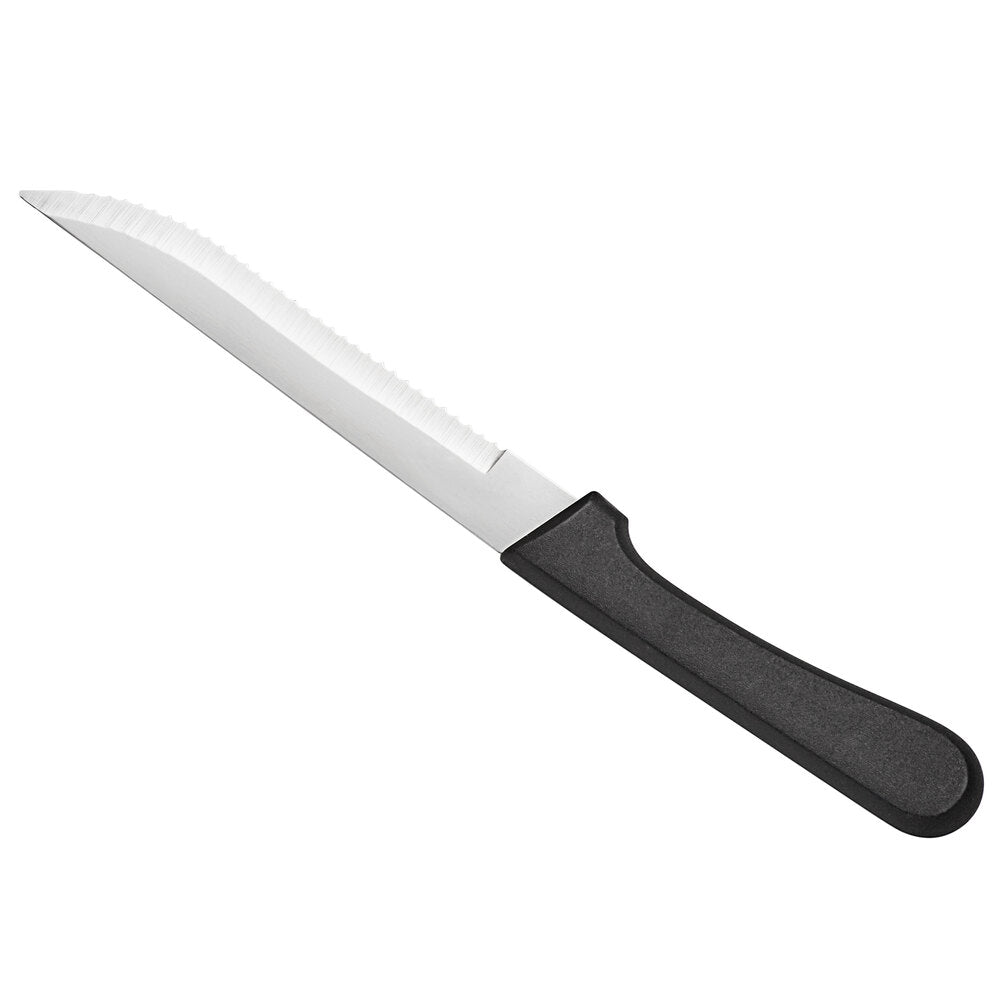 Choice 4¾" Stainless Steel Steak Knife, Black Handle and Pointed Tip - 12/Case