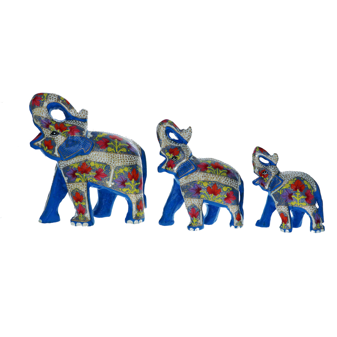 Set of 3 Paper Mache Good Luck Elephant Sculptures