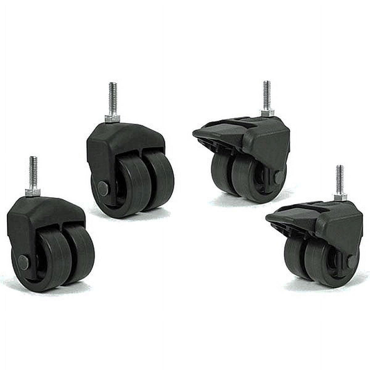 3" Dual Wheel Composite Plastic Caster, 5/16" Threaded Stem, Set of 4 (2/Brake)