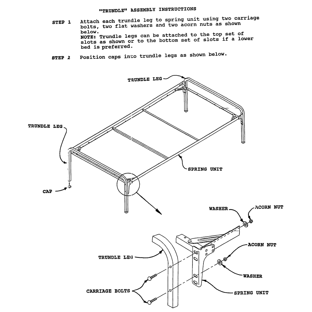 Trundle Day Bed Leg Assembly Caps and Hardware Bag