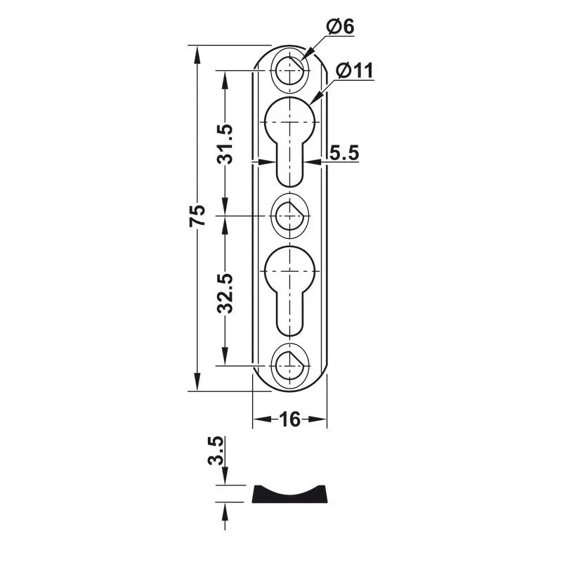 Hafele 273.56.010 Keyhole Plate for Machined-Recess Installation with 2 Slots Hafele